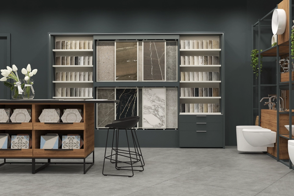 vertical sliding panels with storage areas at the bottom