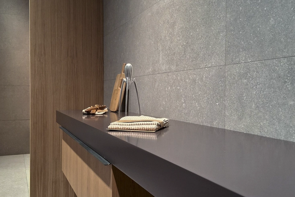 Trade show stand design featuring different tile settings