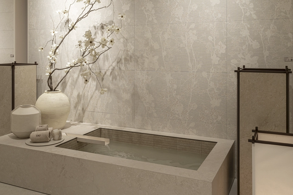 Contemporary stand design for an international tile trade fair