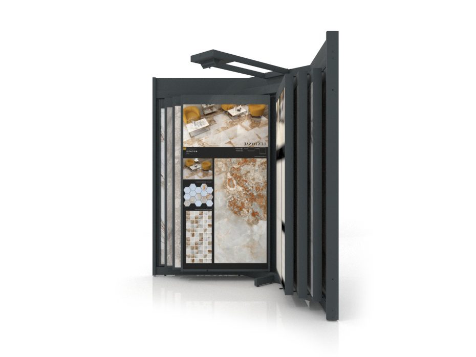 Mueble para exponer azulejos Book 12 antracita lateral luz