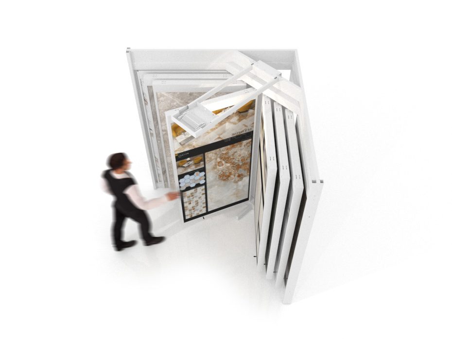Mueble para exponer azulejos Book 12 1924x1005 sin luz blanco aerea