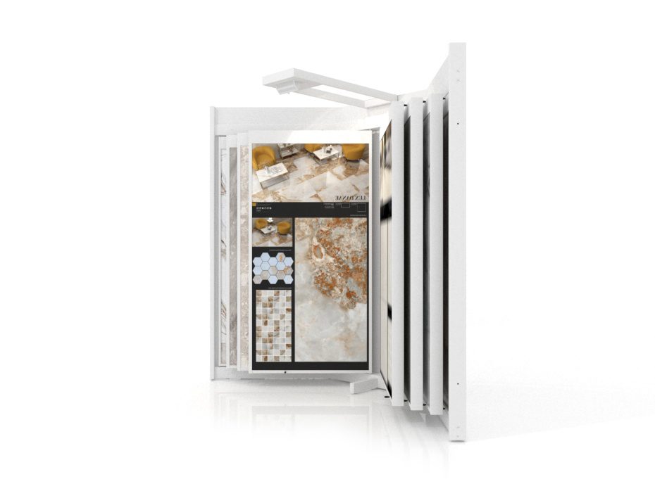 Mueble para exponer azulejos Book 12 1924x1005 sin luz blanco lateral