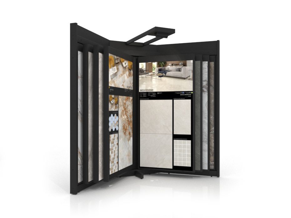 Mueble para exponer azulejos Book 12 lateral negro luz