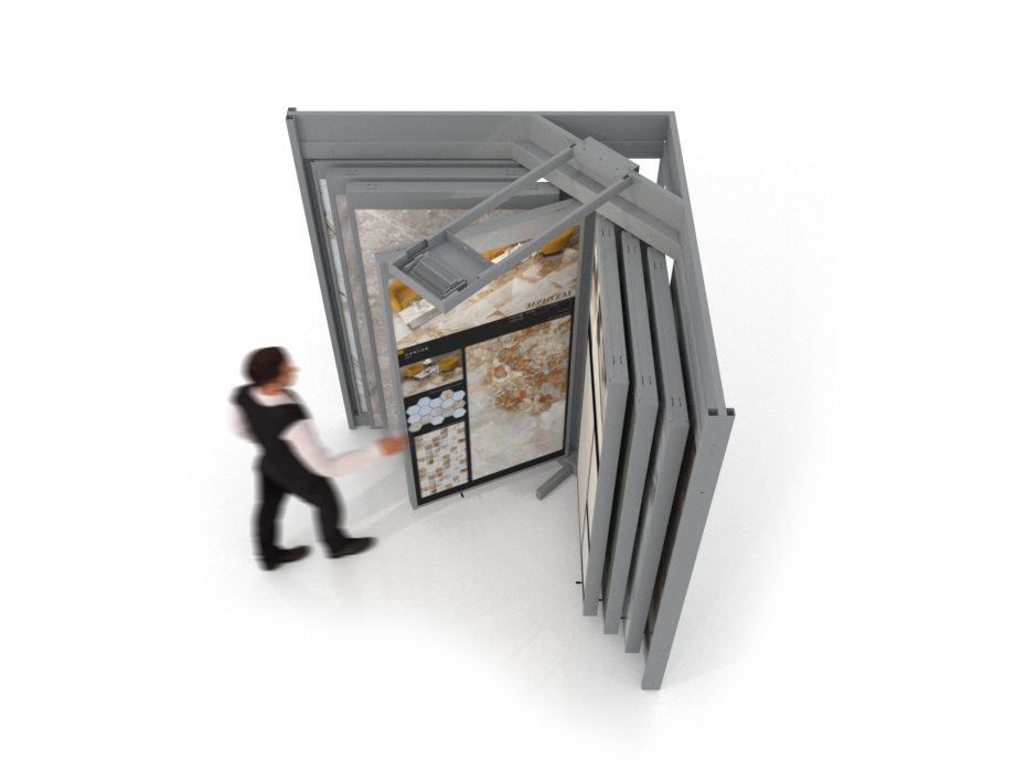 Mueble para exponer azulejos Book 12 plata aérea luz
