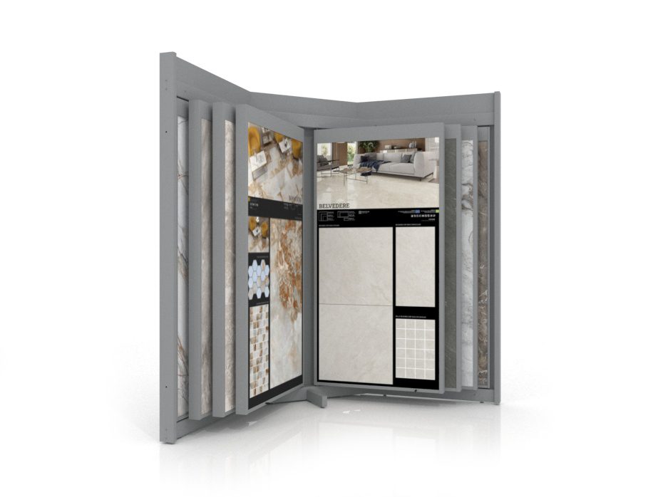 Mueble para exponer azulejos Book 12 plata frontal