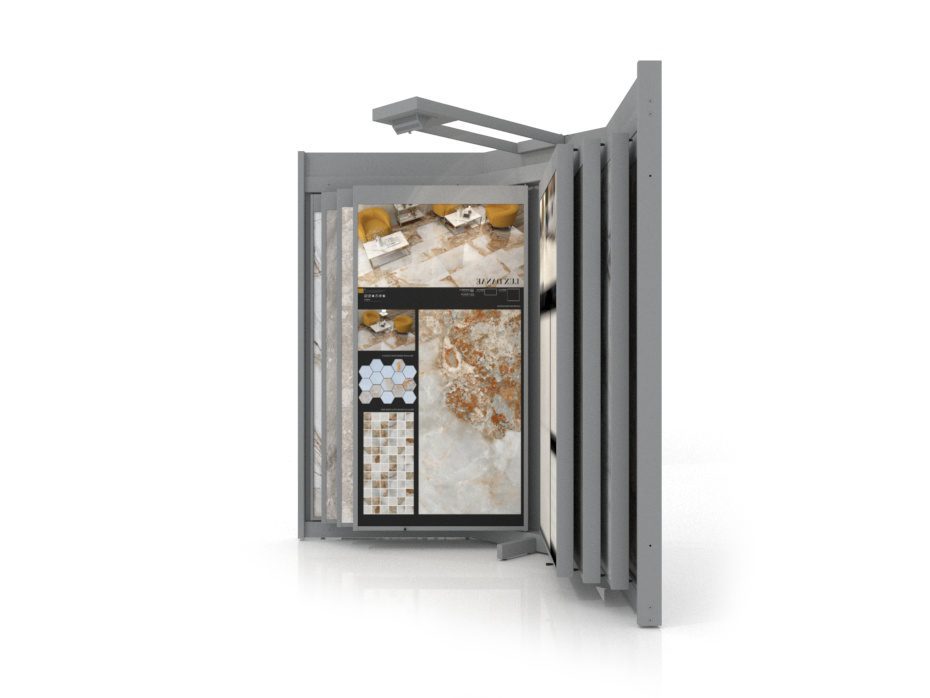 Mueble para exponer azulejos Book 12 lateral luz plata