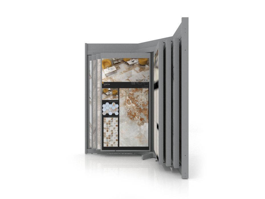 Mueble para exponer azulejos Book 12 plata lateral
