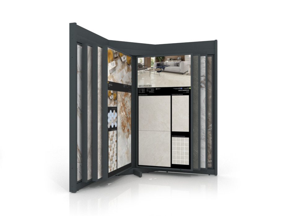 Mueble para exponer azulejos Book 12 antracita frontal sin luz