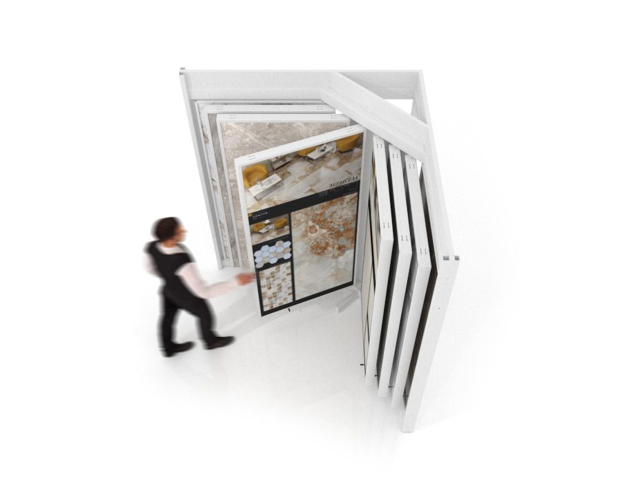 Mueble para exponer azulejos Book 12 blanco aérea
