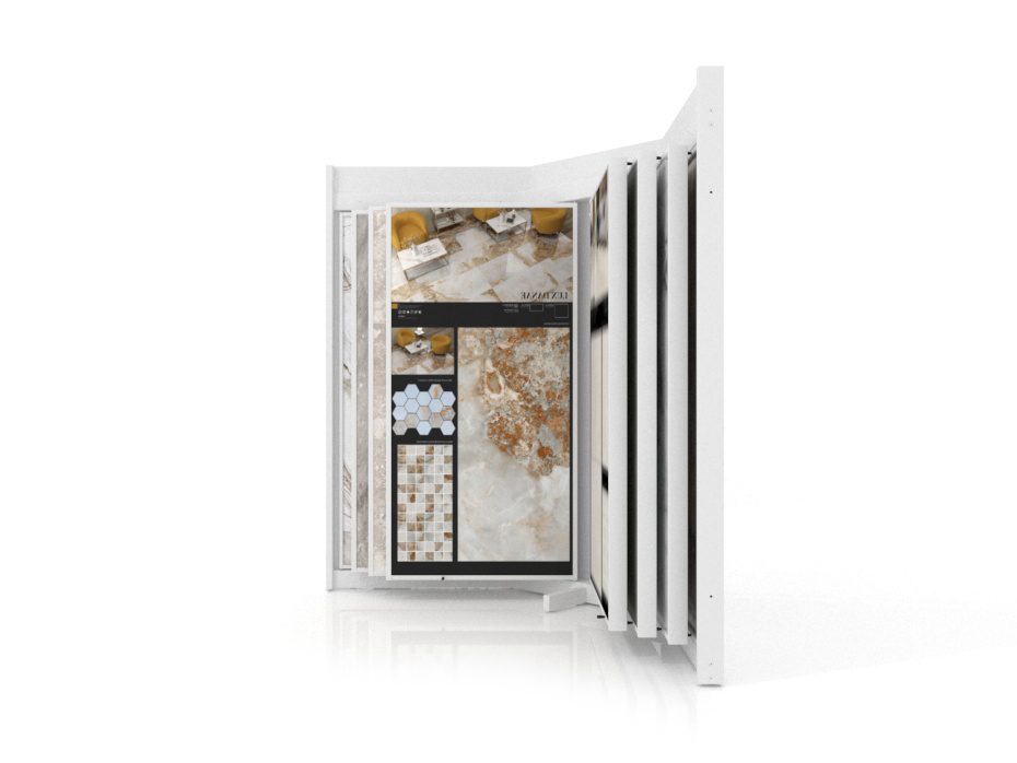Mueble para exponer azulejos Book 12 lateral blanco sin luz