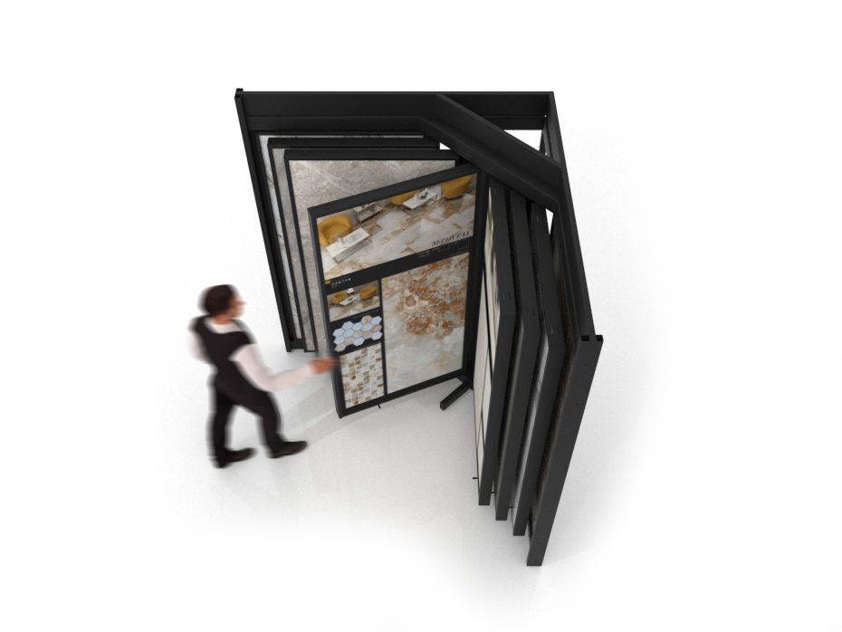 Mueble para exponer azulejos Book 12 negro aérea luz