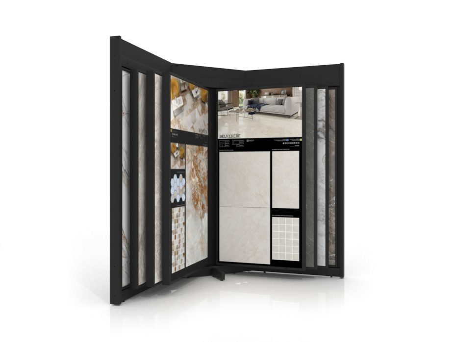 Mueble para exponer azulejos Book 12 frontal negro sin luz
