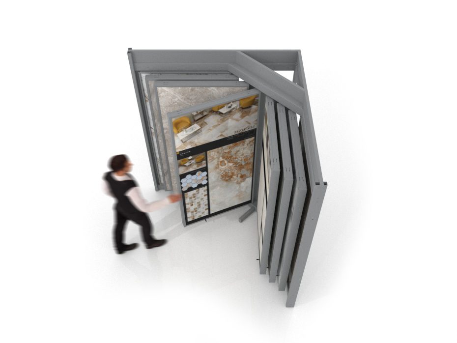 Mueble para exponer azulejos Book 12 plata frontal sin luz