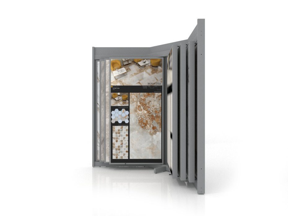 Mueble para exponer azulejos Book 12 plata lateral sin luz