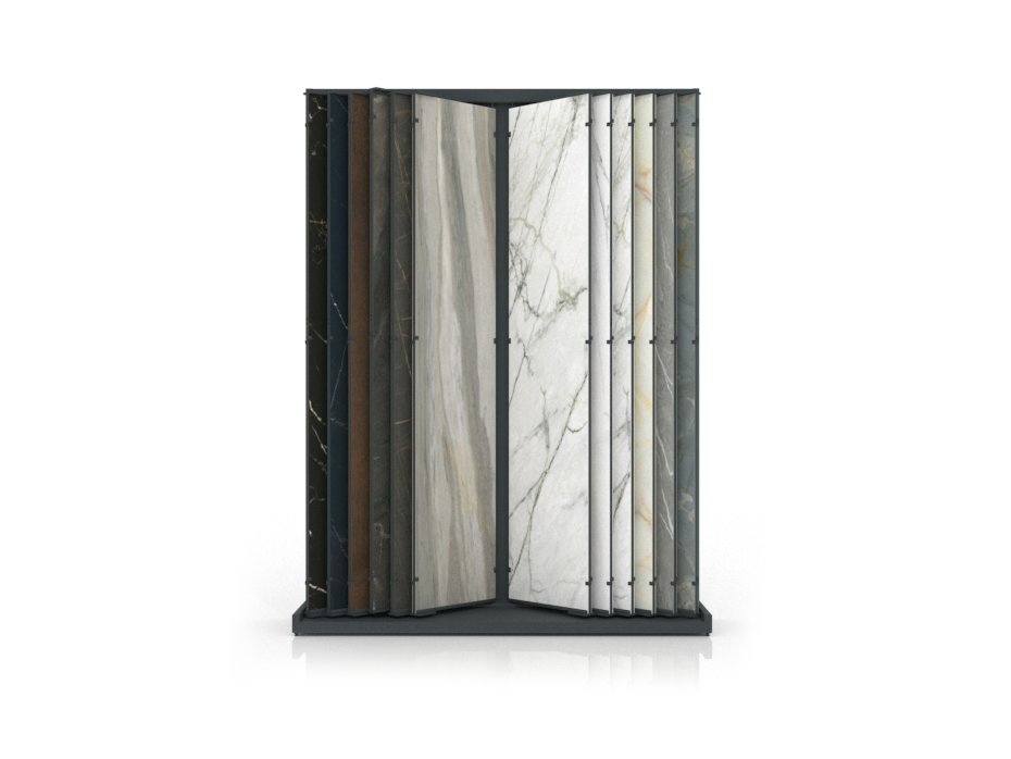 Expositor para tienda de azulejos Book 124 Slimshow antracita abierto