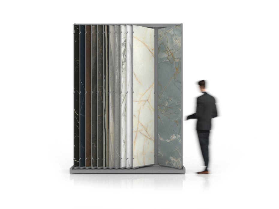 Expositor para tienda de azulejos Book 124 Slimshow plata cerrado