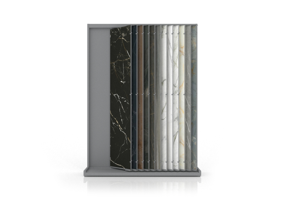 Expositor para tienda de azulejos Book 124 Slimshow plata lateral
