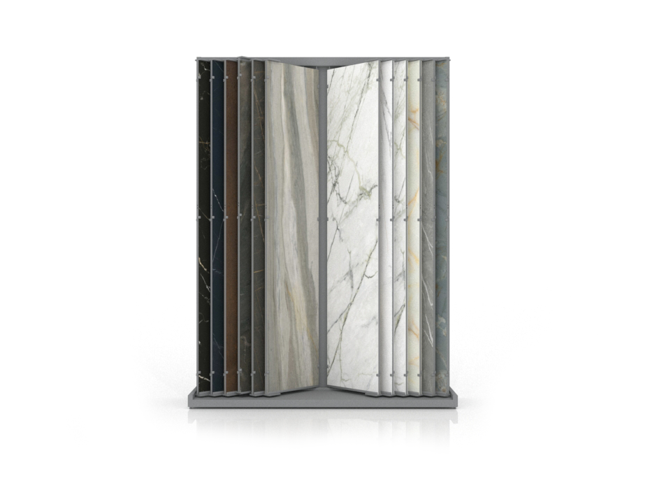 Expositor para tienda de azulejos Book 124 Slimshow plata abierto