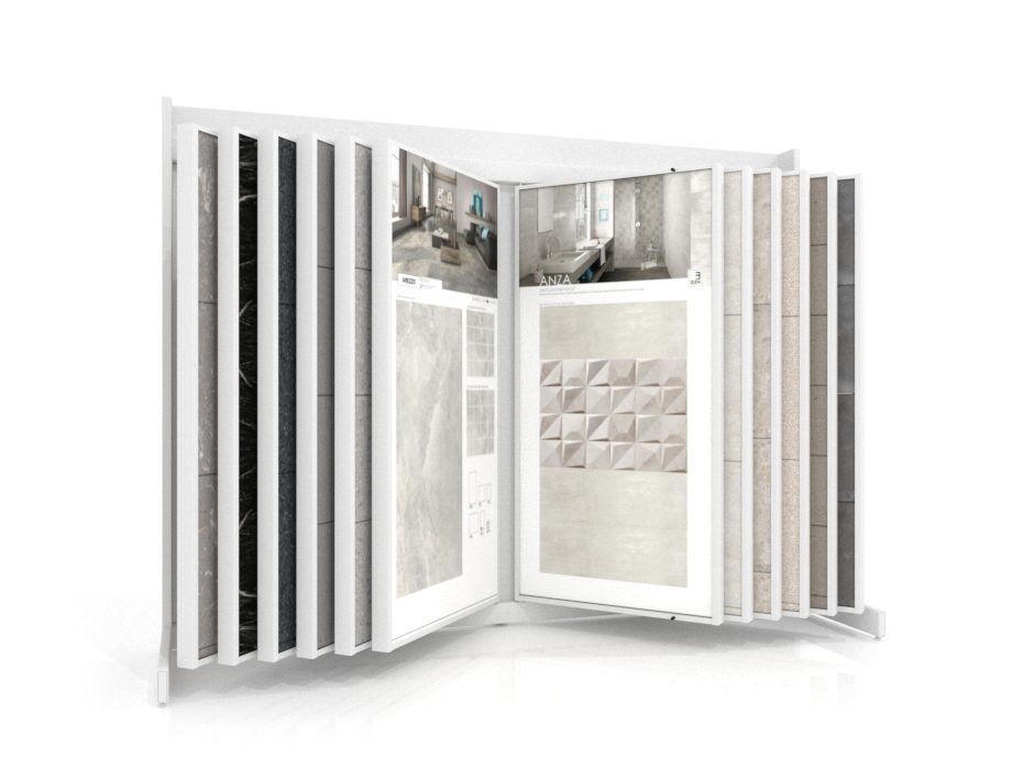Expositor de azulejos Book 224 sin iluminación 2010x1005 blanco frontal