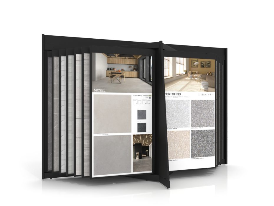 Expositor de azulejos tipo libro Book 24+2 sin luz 1924x1005 negro frontal