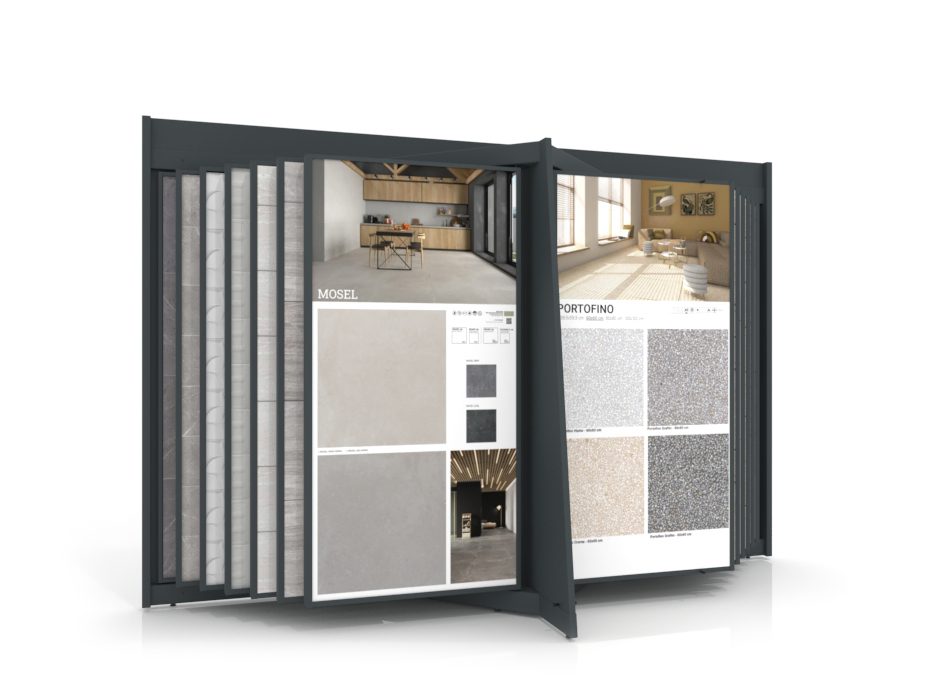 Expositor de azulejos tipo libro Book 24+2 2010x1005 antracita frontal