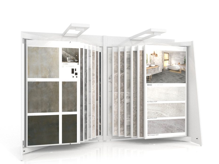 Expositor para cerámica Book 424+2 con luz blanco frontal