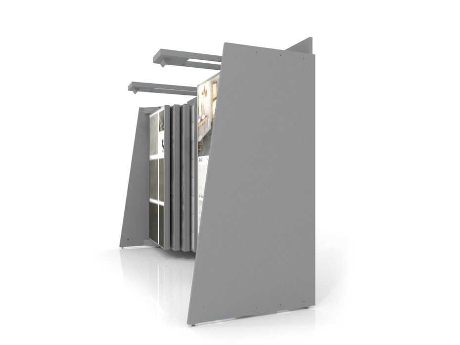 Expositor para cerámica Book 424+2 2010x1005 con luz plata lateral