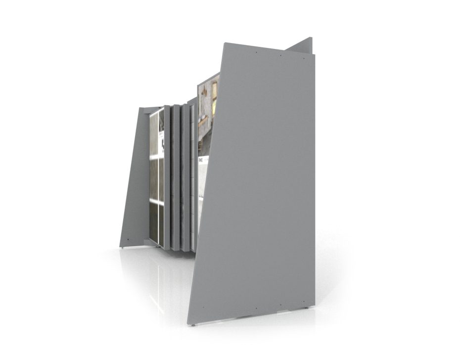 Expositor para cerámica Book 424+2 2010x1005 sin luz plata lateral