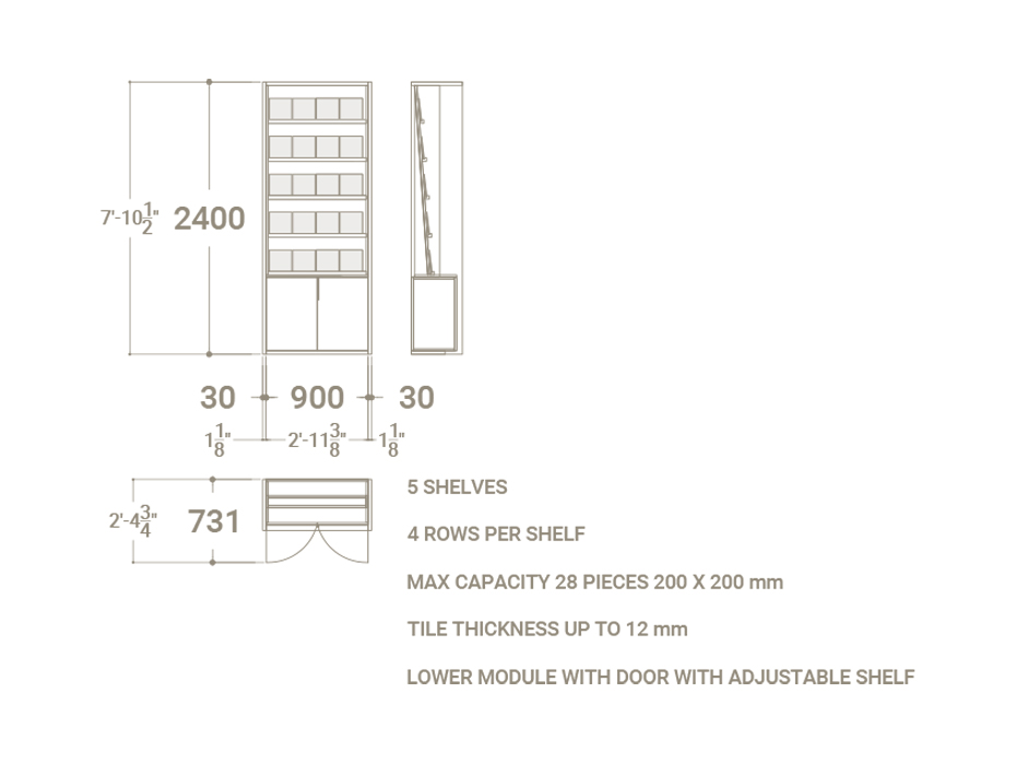 Expositor para azulejos Boutique 20x20 Plano Inclinado 67 madera puerta plano
