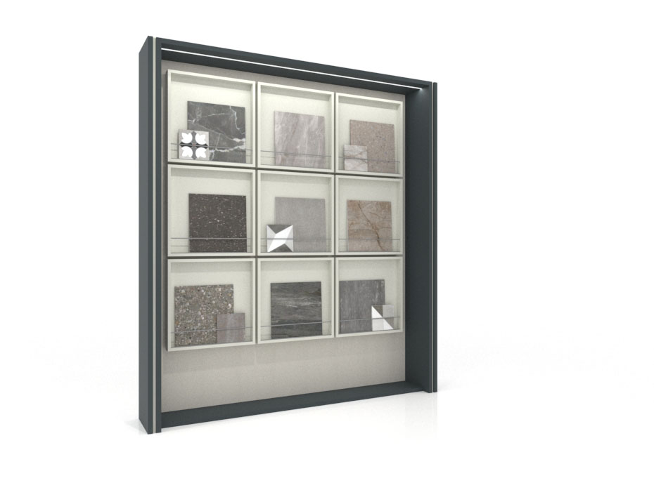 Expositor de paneles cerámicos Boutique Balcony Panels 9 antracita lateral