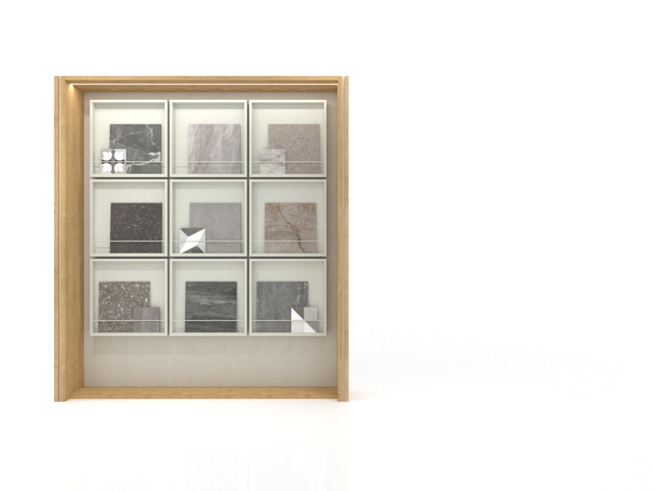 Expositor de paneles cerámicos Boutique Balcony Panels 9 madera frontal