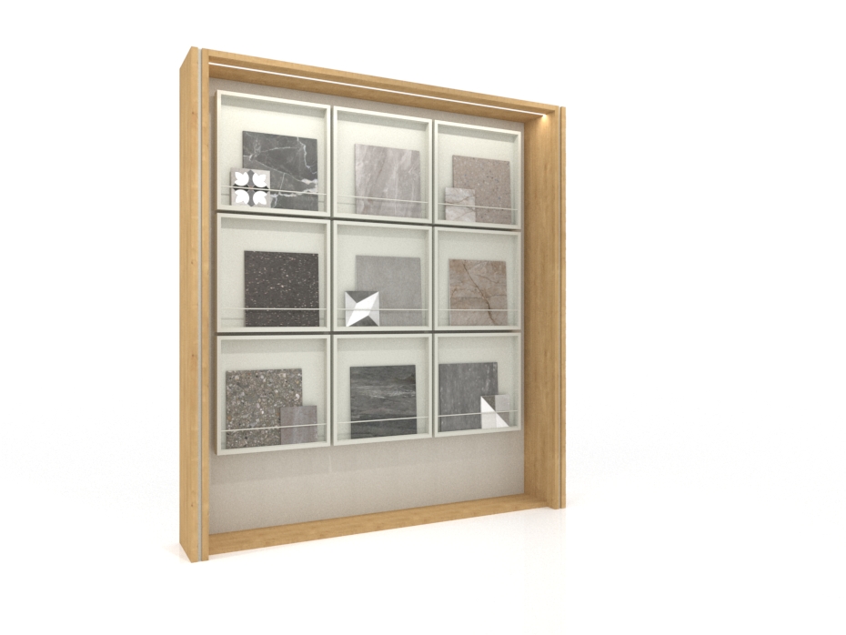 Expositor de paneles cerámicos Boutique Balcony Panels 9 madera lateral