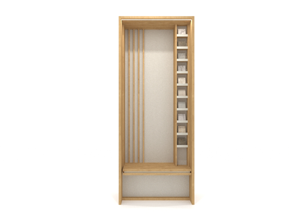 Expositor de Azulejos con Asiento Boutique Bench Seat dx madera frontal