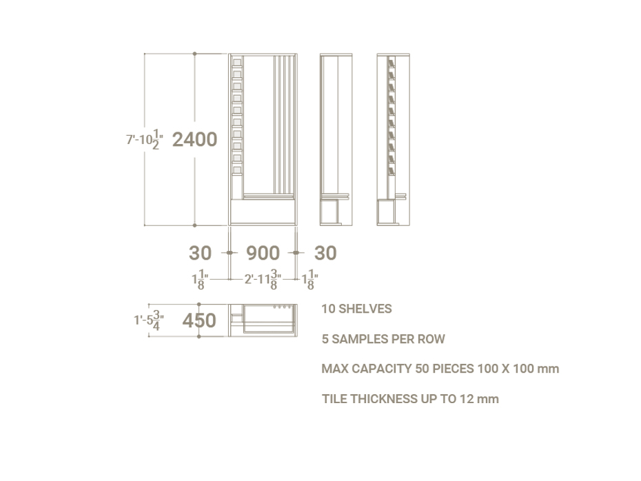 Expositor de Azulejos con Asiento Boutique Bench Seat dx plano