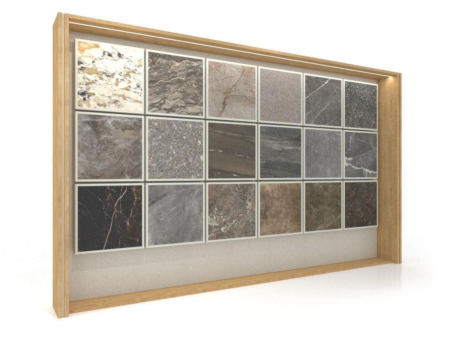 Tablero expositor de azulejos Boutique Ceramic Panels﻿​ 18 Madera Lateral