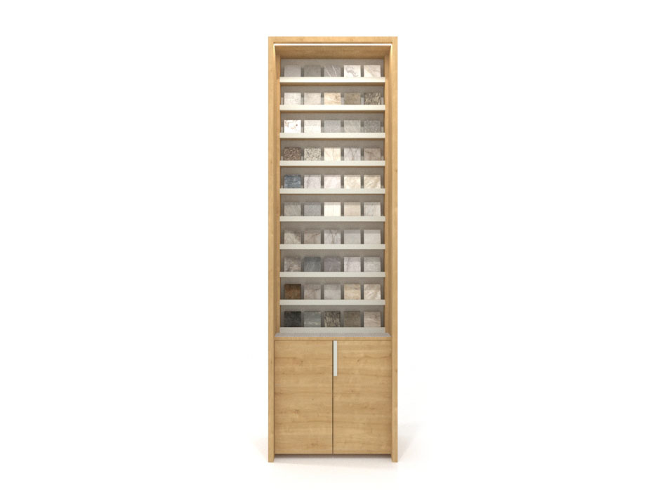 Expositor de azulejos vertical Boutique 10x10 67 con puerta madera frontal