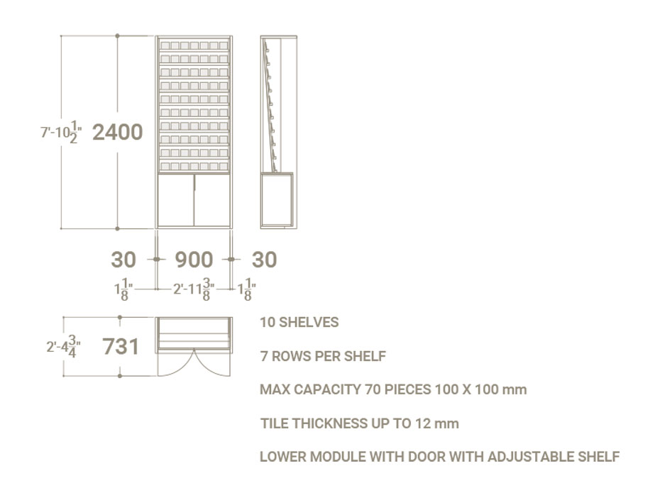 Expositor para muestrario de azulejos 10x10 Plano Inclinado 90 madera puerta plano