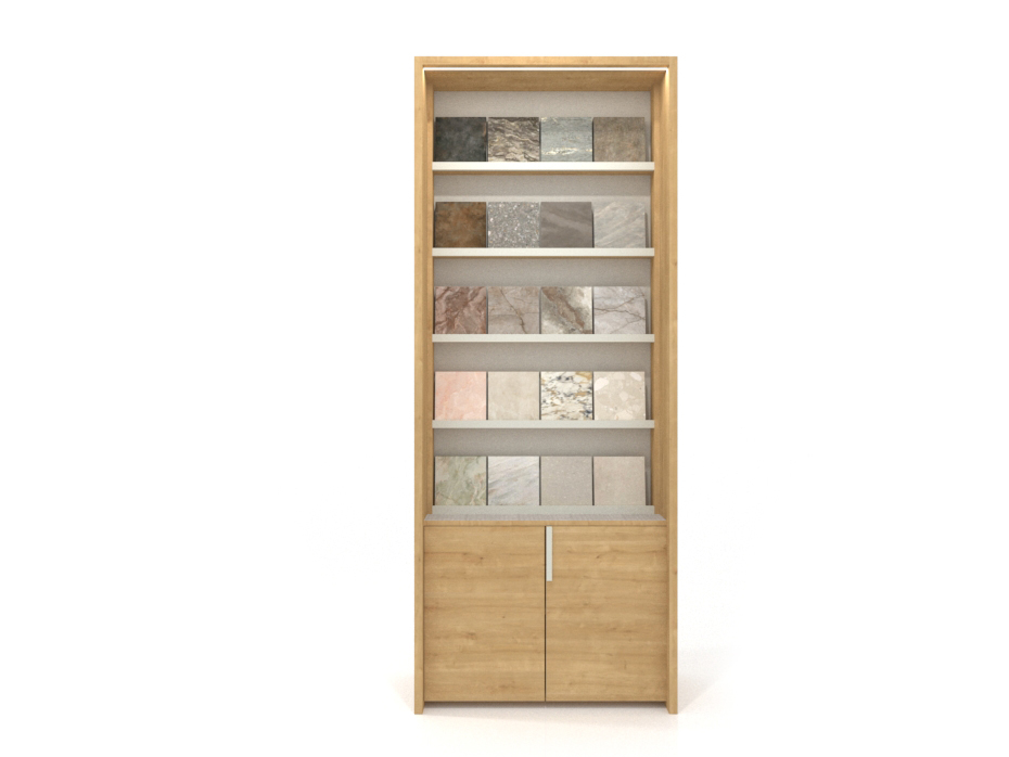 Estante expositor de baldosas cerámicas Boutique 20x20﻿​ 90 puerta madera frontal