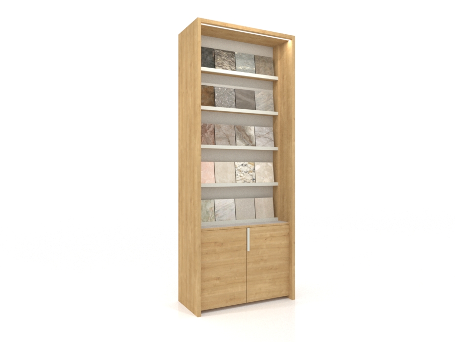 Estante expositor de baldosas cerámicas Boutique 20x20﻿​ 90 puerta madera lateral