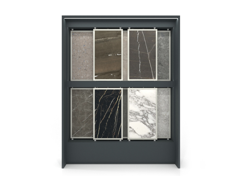 Expositor modular para ceramotecas Boutique Panels Antracita Frontal