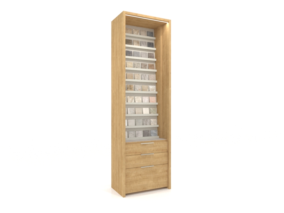 Expositor sencillo azulejo Plano Inclinado Box﻿​ 67 madera lateral