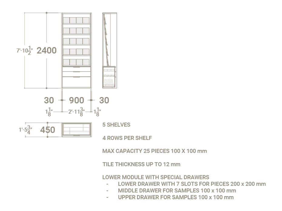 Expositor sencillo azulejo Plano Inclinado Box﻿​ 90 madera plano