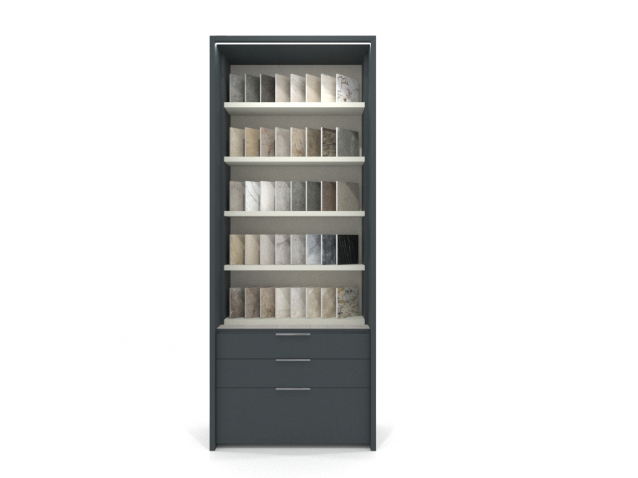 Expositor vertical para azulejos Boutique Ranuras Box antracita frontal