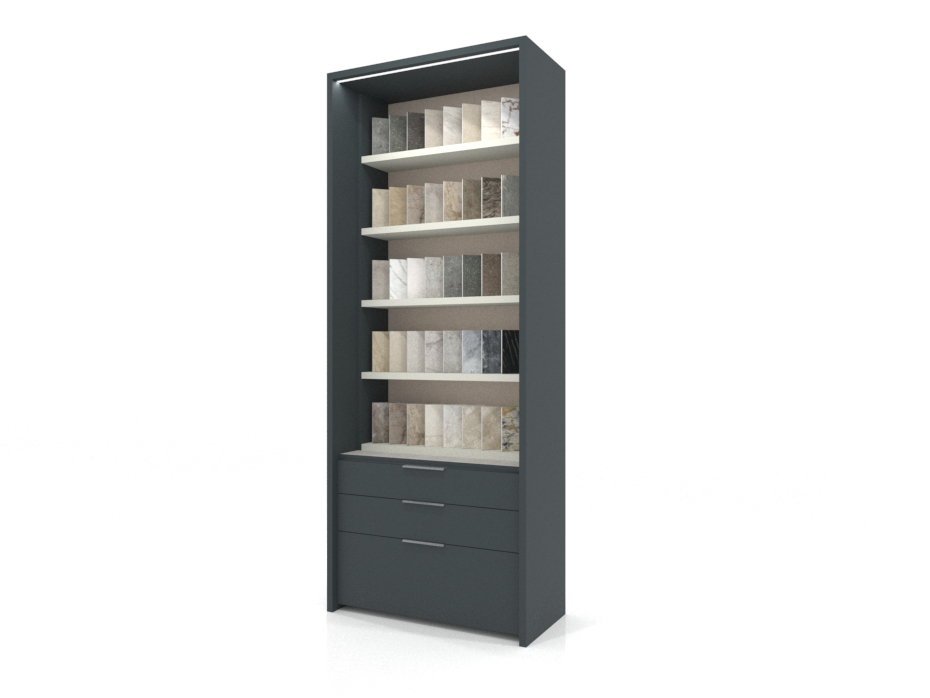 Expositor vertical para azulejos Boutique Ranuras Box antracita lateral