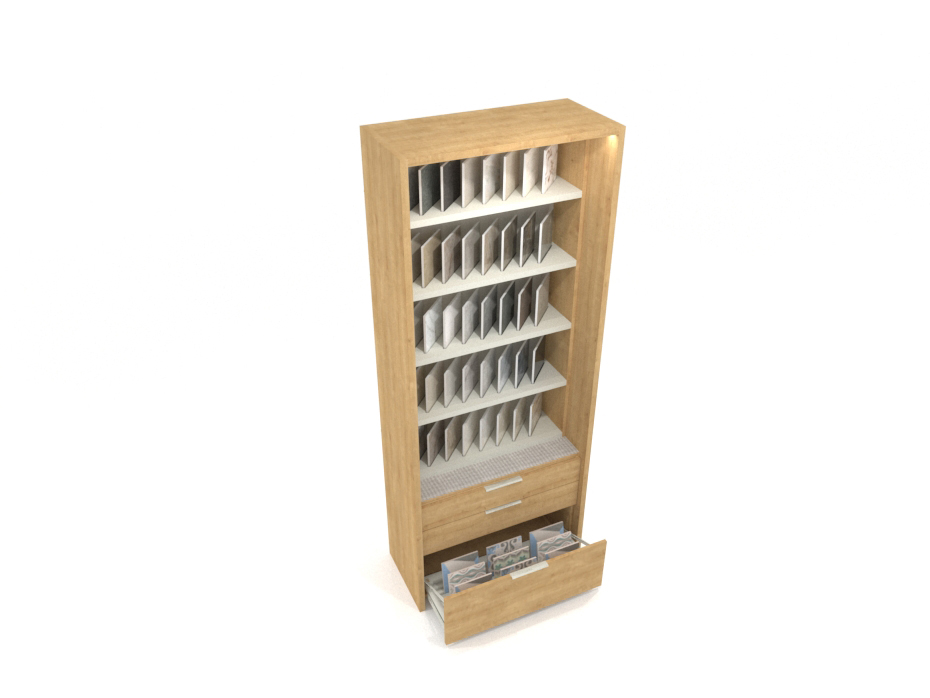 Expositor vertical para azulejos Boutique Ranuras Box madera abierto