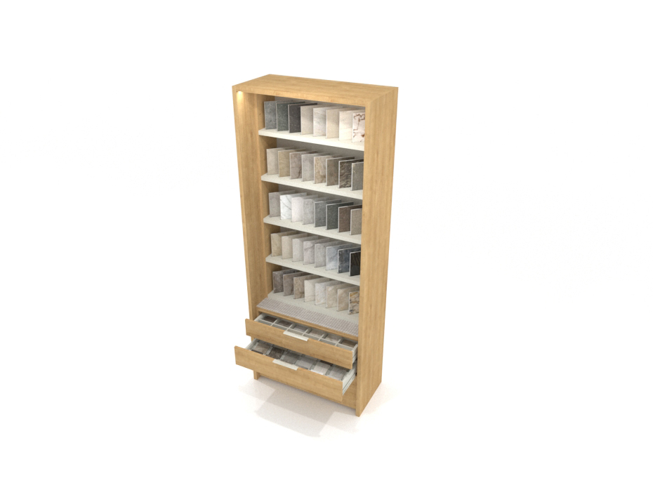 Expositor vertical para azulejos Boutique Ranuras Box madera abierto