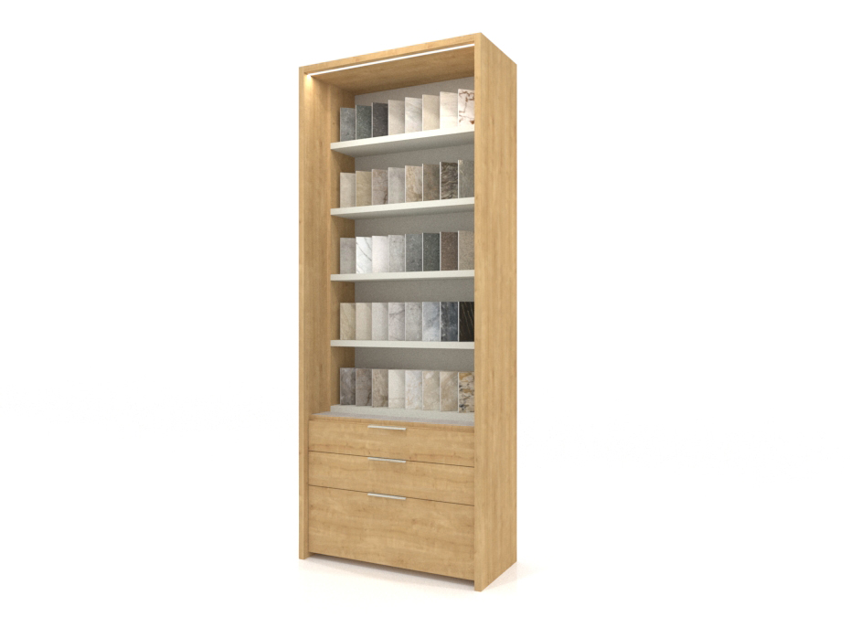 Expositor vertical para azulejos Boutique Ranuras Box madera lateral