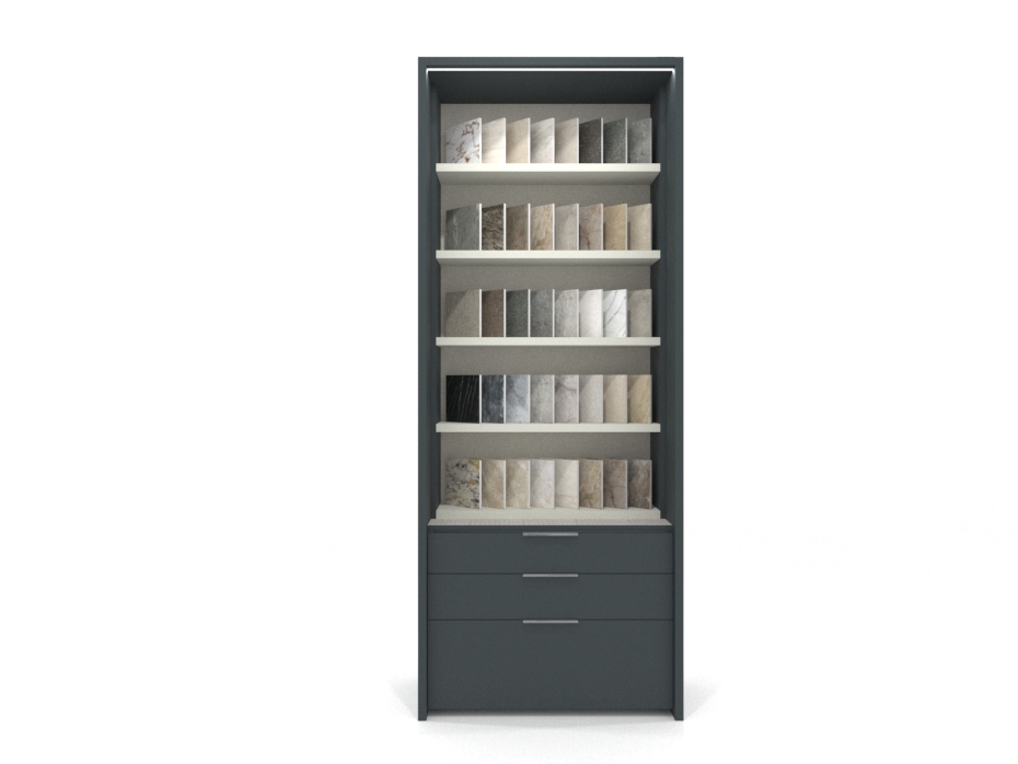 Expositor vertical para azulejos Boutique Ranuras Box antracita frontal
