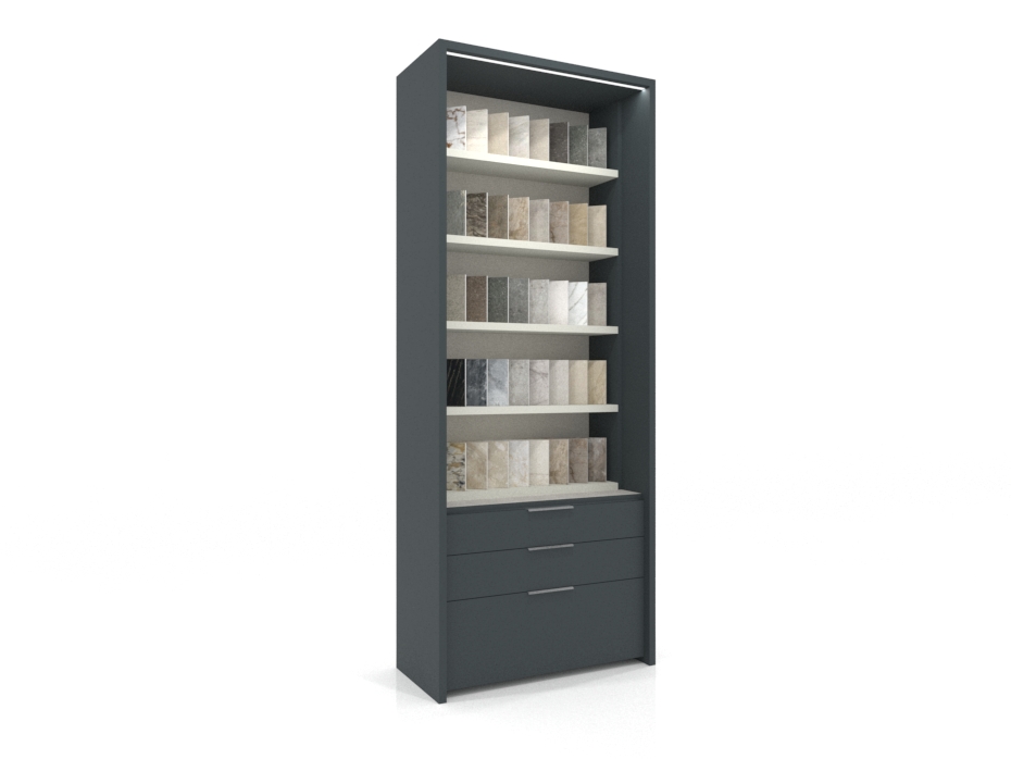 Expositor vertical para azulejos Boutique Ranuras Box antracita lateral