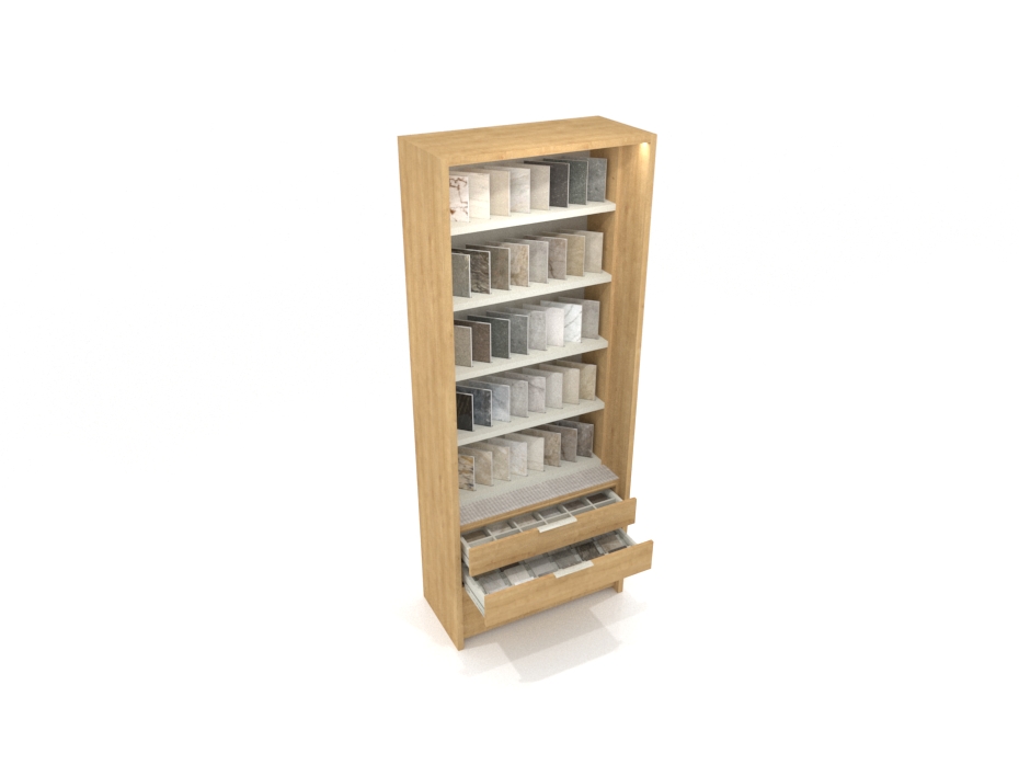 Expositor vertical para azulejos Boutique Ranuras Box madera abierto